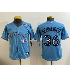 Youth Toronto Blue Jays #36 Davis Schneider Blue 2025 World Series Cool Base Stitched Baseball Jersey