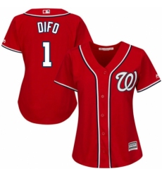 Women's Majestic Washington Nationals #1 Wilmer Difo Replica Red Alternate 1 Cool Base MLB Jersey