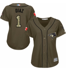Women's Majestic Toronto Blue Jays #1 Aledmys Diaz Authentic Green Salute to Service MLB Jersey