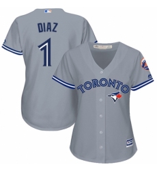 Women's Majestic Toronto Blue Jays #1 Aledmys Diaz Replica Grey Road MLB Jersey