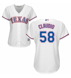 Women's Majestic Texas Rangers #58 Alex Claudio Authentic White Home Cool Base MLB Jersey