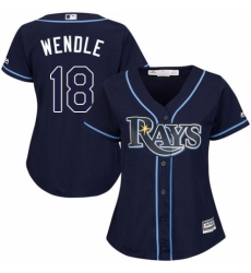Women's Majestic Tampa Bay Rays #18 Joey Wendle Replica Navy Blue Alternate Cool Base MLB Jersey