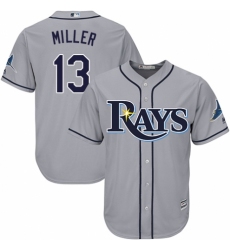 Men's Majestic Tampa Bay Rays #13 Brad Miller Replica Grey Road Cool Base MLB Jersey