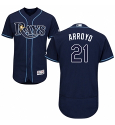 Men's Majestic Tampa Bay Rays #21 Christian Arroyo Navy Blue Alternate Flex Base Authentic Collection MLB Jersey