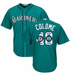 Men's Majestic Seattle Mariners #48 Alex Colome Authentic Teal Green Team Logo Fashion Cool Base MLB Jersey