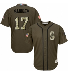 Youth Majestic Seattle Mariners #17 Mitch Haniger Authentic Green Salute to Service MLB Jersey