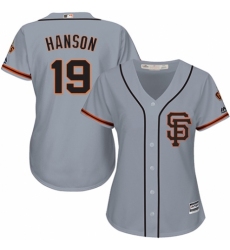 Women's Majestic San Francisco Giants #19 Alen Hanson Replica Grey Road 2 Cool Base MLB Jersey