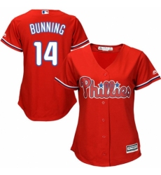 Women's Majestic Philadelphia Phillies #14 Jim Bunning Replica Red Alternate Cool Base MLB Jersey