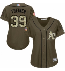 Women's Majestic Oakland Athletics #39 Blake Treinen Authentic Green Salute to Service MLB Jersey
