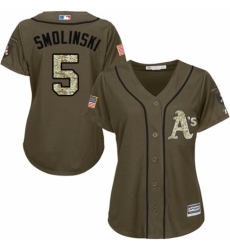 Women's Majestic Oakland Athletics #5 Jake Smolinski Authentic Green Salute to Service MLB Jersey