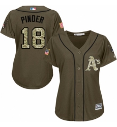Women's Majestic Oakland Athletics #18 Chad Pinder Authentic Green Salute to Service MLB Jersey