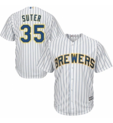 Men's Majestic Milwaukee Brewers #35 Brent Suter Replica White Home Cool Base MLB Jersey