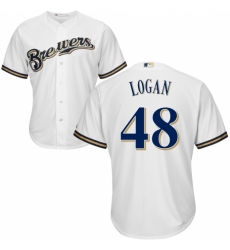 Men's Majestic Milwaukee Brewers #48 Boone Logan Replica Navy Blue Alternate Cool Base MLB Jersey