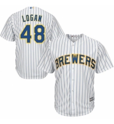 Men's Majestic Milwaukee Brewers #48 Boone Logan Replica White Home Cool Base MLB Jersey