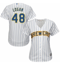 Women's Majestic Milwaukee Brewers #48 Boone Logan Authentic White Home Cool Base MLB Jersey