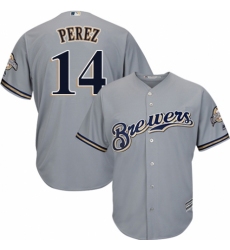 Men's Majestic Milwaukee Brewers #14 Hernan Perez Replica Grey Road Cool Base MLB Jersey