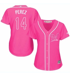Women's Majestic Milwaukee Brewers #14 Hernan Perez Authentic Pink Fashion Cool Base MLB Jersey
