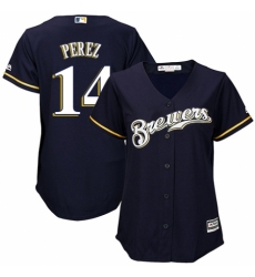 Women's Majestic Milwaukee Brewers #14 Hernan Perez Authentic White Alternate Cool Base MLB Jersey