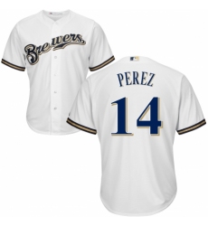 Youth Majestic Milwaukee Brewers #14 Hernan Perez Authentic Navy Blue Alternate Cool Base MLB Jersey