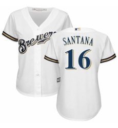 Women's Majestic Milwaukee Brewers #16 Domingo Santana Authentic Navy Blue Alternate Cool Base MLB Jersey