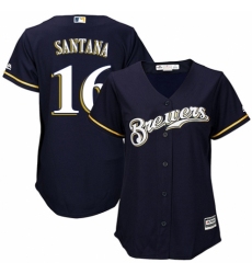 Women's Majestic Milwaukee Brewers #16 Domingo Santana Authentic White Alternate Cool Base MLB Jersey