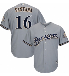 Youth Majestic Milwaukee Brewers #16 Domingo Santana Authentic Grey Road Cool Base MLB Jersey