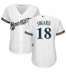 Women's Majestic Milwaukee Brewers #18 Eric Sogard Authentic Navy Blue Alternate Cool Base MLB Jersey