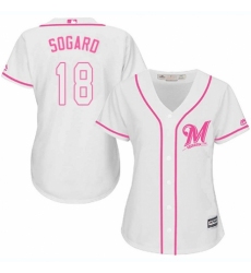 Women's Majestic Milwaukee Brewers #18 Eric Sogard Authentic White Fashion Cool Base MLB Jersey
