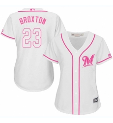 Women's Majestic Milwaukee Brewers #23 Keon Broxton Replica White Fashion Cool Base MLB Jersey