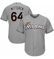 Youth Majestic Miami Marlins #64 Nick Wittgren Replica Grey Road Cool Base MLB Jersey