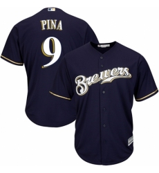 Men's Majestic Milwaukee Brewers #9 Manny Pina Replica White Alternate Cool Base MLB Jersey