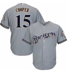 Men's Majestic Milwaukee Brewers #15 Cecil Cooper Replica Grey Road Cool Base MLB Jersey