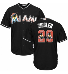 Men's Majestic Miami Marlins #29 Brad Ziegler Authentic Black Team Logo Fashion Cool Base MLB Jersey