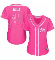 Women's Majestic Miami Marlins #41 Justin Bour Replica Pink Fashion Cool Base MLB Jersey