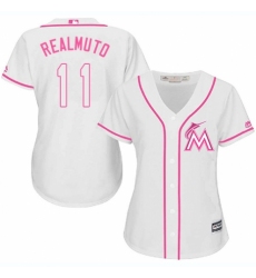 Women's Majestic Miami Marlins #11 J. T. Realmuto Authentic White Fashion Cool Base MLB Jersey