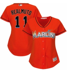 Women's Majestic Miami Marlins #11 J. T. Realmuto Replica Orange Alternate 1 Cool Base MLB Jersey