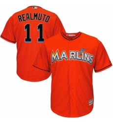 Youth Majestic Miami Marlins #11 J. T. Realmuto Replica Orange Alternate 1 Cool Base MLB Jersey