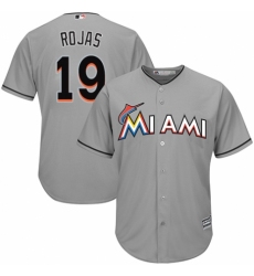 Youth Majestic Miami Marlins #19 Miguel Rojas Replica Grey Road Cool Base MLB Jersey