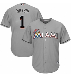 Men's Majestic Miami Marlins #1 Cameron Maybin Replica Grey Road Cool Base MLB Jersey