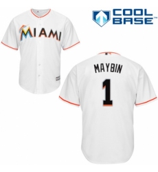 Men's Majestic Miami Marlins #1 Cameron Maybin Replica White Home Cool Base MLB Jersey