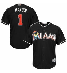 Youth Majestic Miami Marlins #1 Cameron Maybin Replica Black Alternate 2 Cool Base MLB Jersey