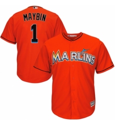 Youth Majestic Miami Marlins #1 Cameron Maybin Replica Orange Alternate 1 Cool Base MLB Jersey