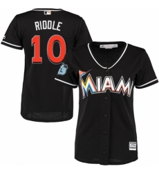 Women's Majestic Miami Marlins #10 JT Riddle Replica Black Alternate 2 Cool Base MLB Jersey