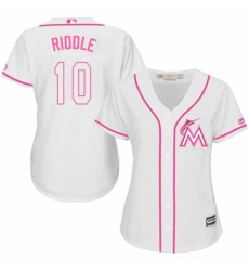 Women's Majestic Miami Marlins #10 JT Riddle Replica White Fashion Cool Base MLB Jersey