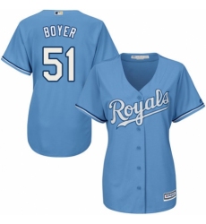Women's Majestic Kansas City Royals #51 Blaine Boyer Replica Light Blue Alternate 1 Cool Base MLB Jersey