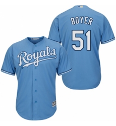 Youth Majestic Kansas City Royals #51 Blaine Boyer Replica Light Blue Alternate 1 Cool Base MLB Jersey