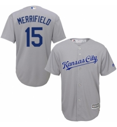 Youth Majestic Kansas City Royals #15 Whit Merrifield Replica Grey Road Cool Base MLB Jersey