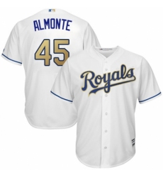 Men's Majestic Kansas City Royals #45 Abraham Almonte Replica White Home Cool Base MLB Jersey