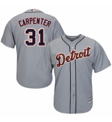 Men's Majestic Detroit Tigers #31 Ryan Carpenter Replica Grey Road Cool Base MLB Jersey