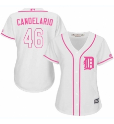 Women's Majestic Detroit Tigers #46 Jeimer Candelario Replica White Fashion Cool Base MLB Jersey